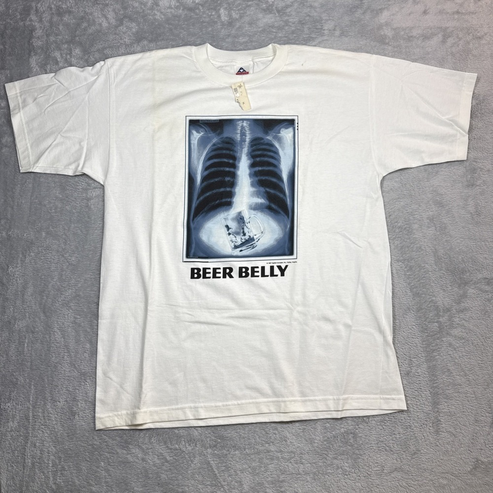 Vintage Beer Belly Shirt Men XL White Xray Novelty Funny 90s